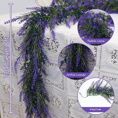 Spring Summer Lavender Purple Garland, 6Ft Lavender Artificial Green Garland, Fake Silver LavenderLeaves Vines for Wedding Mantle Party Arch Porch Stair Table Door Home Decor (Light Purple)