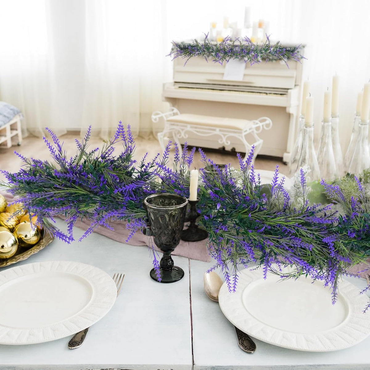 Spring Summer Lavender Purple Garland, 6Ft Lavender Artificial Green Garland, Fake Silver LavenderLeaves Vines for Wedding Mantle Party Arch Porch Stair Table Door Home Decor (Light Purple)
