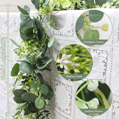 Spring Summer Lavender Purple Garland, 6Ft Lavender Artificial Green Garland, Fake Silver LavenderLeaves Vines for Wedding Mantle Party Arch Porch Stair Table Door Home Decor (Light Purple)