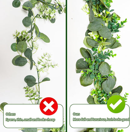 Spring Summer Lavender Purple Garland, 6Ft Lavender Artificial Green Garland, Fake Silver LavenderLeaves Vines for Wedding Mantle Party Arch Porch Stair Table Door Home Decor (Light Purple)