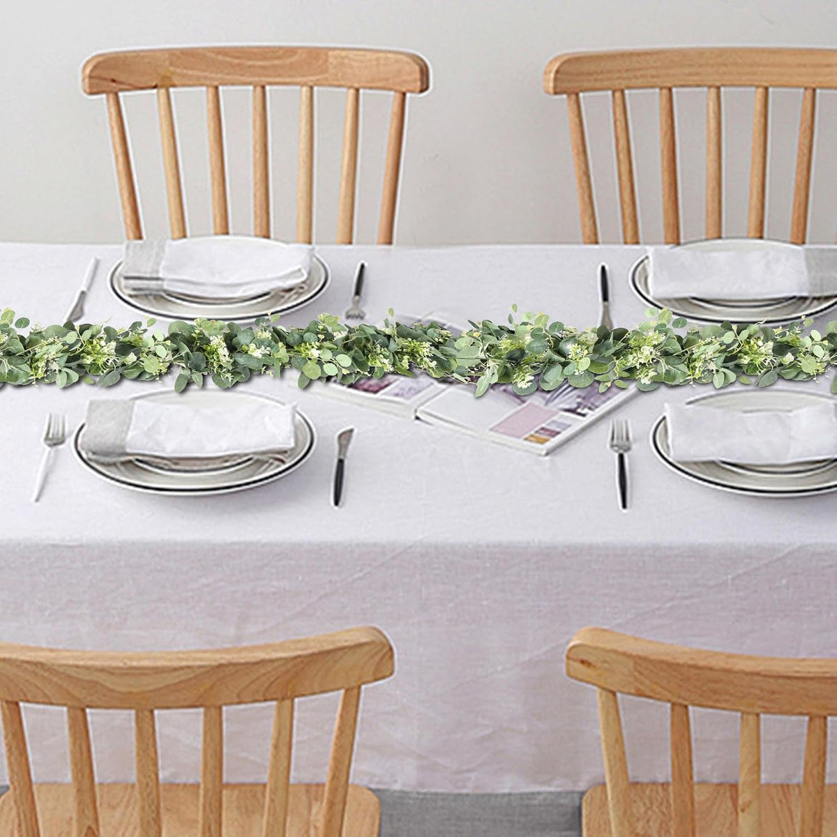 Spring Summer Lavender Purple Garland, 6Ft Lavender Artificial Green Garland, Fake Silver LavenderLeaves Vines for Wedding Mantle Party Arch Porch Stair Table Door Home Decor (Light Purple)