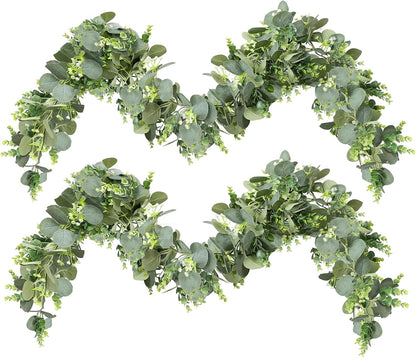 Spring Summer Lavender Purple Garland, 6Ft Lavender Artificial Green Garland, Fake Silver LavenderLeaves Vines for Wedding Mantle Party Arch Porch Stair Table Door Home Decor (Light Purple)