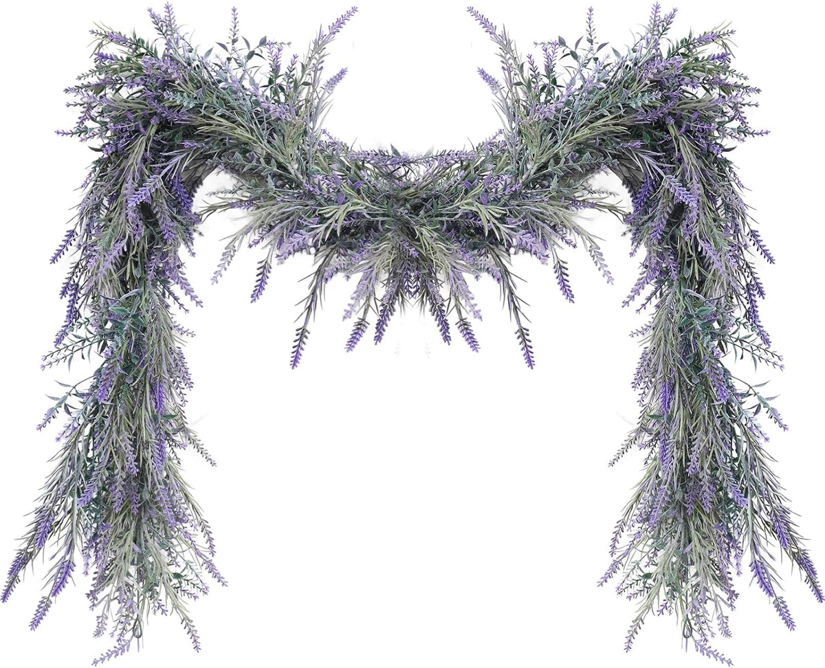 Spring Summer Lavender Purple Garland, 6Ft Lavender Artificial Green Garland, Fake Silver LavenderLeaves Vines for Wedding Mantle Party Arch Porch Stair Table Door Home Decor (Light Purple)