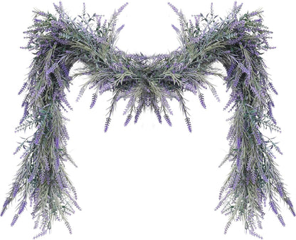 Spring Summer Lavender Purple Garland, 6Ft Lavender Artificial Green Garland, Fake Silver LavenderLeaves Vines for Wedding Mantle Party Arch Porch Stair Table Door Home Decor (Light Purple)