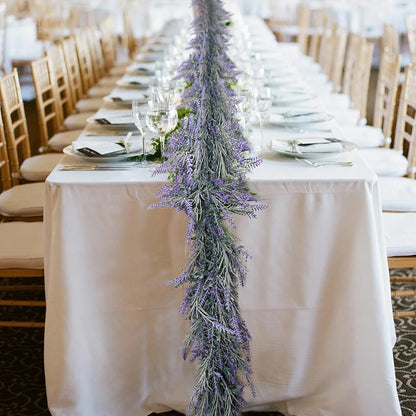 Spring Summer Lavender Purple Garland, 6Ft Lavender Artificial Green Garland, Fake Silver LavenderLeaves Vines for Wedding Mantle Party Arch Porch Stair Table Door Home Decor (Light Purple)