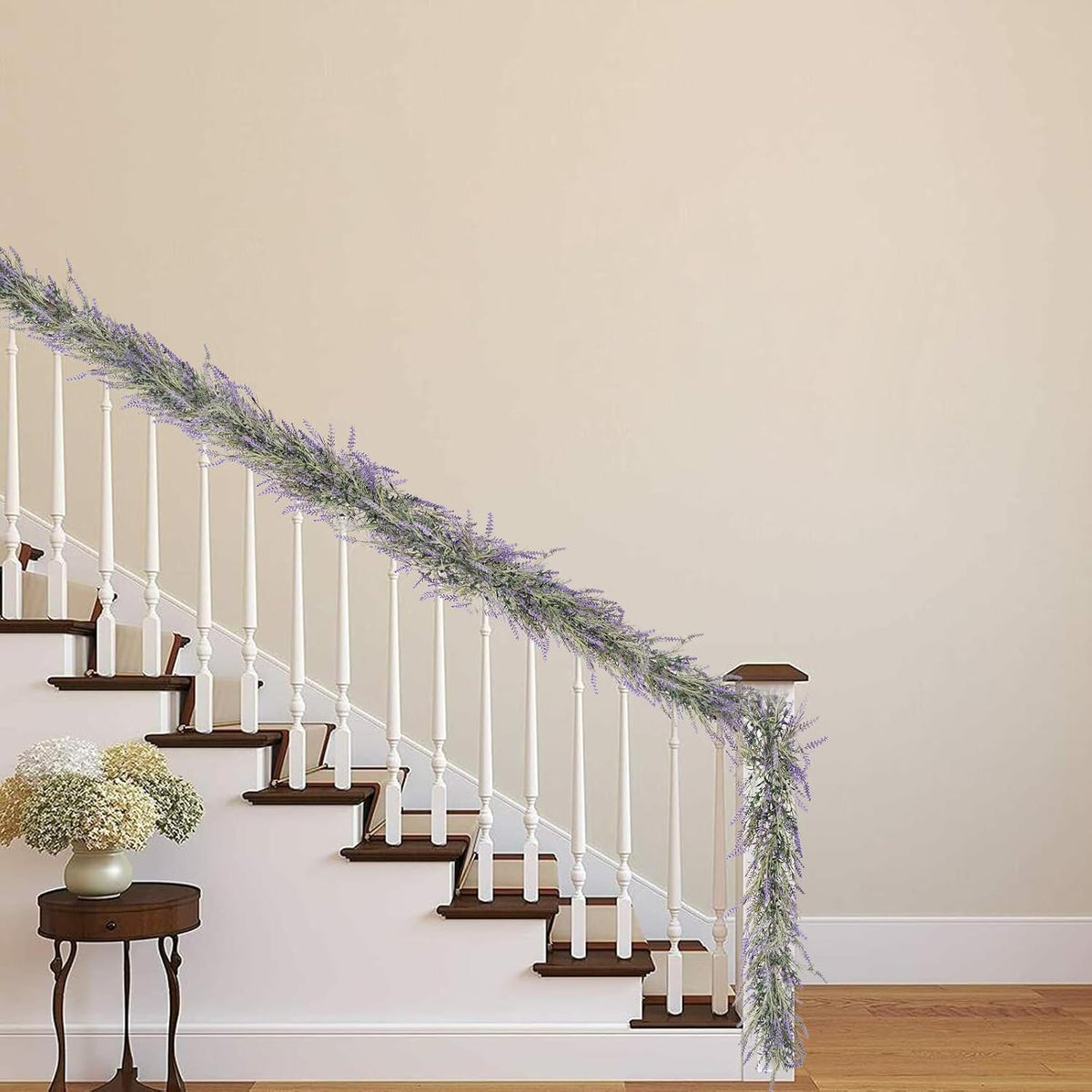 Spring Summer Lavender Purple Garland, 6Ft Lavender Artificial Green Garland, Fake Silver LavenderLeaves Vines for Wedding Mantle Party Arch Porch Stair Table Door Home Decor (Light Purple)
