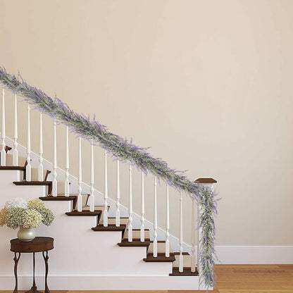 Spring Summer Lavender Purple Garland, 6Ft Lavender Artificial Green Garland, Fake Silver LavenderLeaves Vines for Wedding Mantle Party Arch Porch Stair Table Door Home Decor (Light Purple)