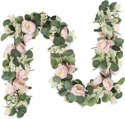 Spring Summer Lavender Purple Garland, 6Ft Lavender Artificial Green Garland, Fake Silver LavenderLeaves Vines for Wedding Mantle Party Arch Porch Stair Table Door Home Decor (Light Purple)
