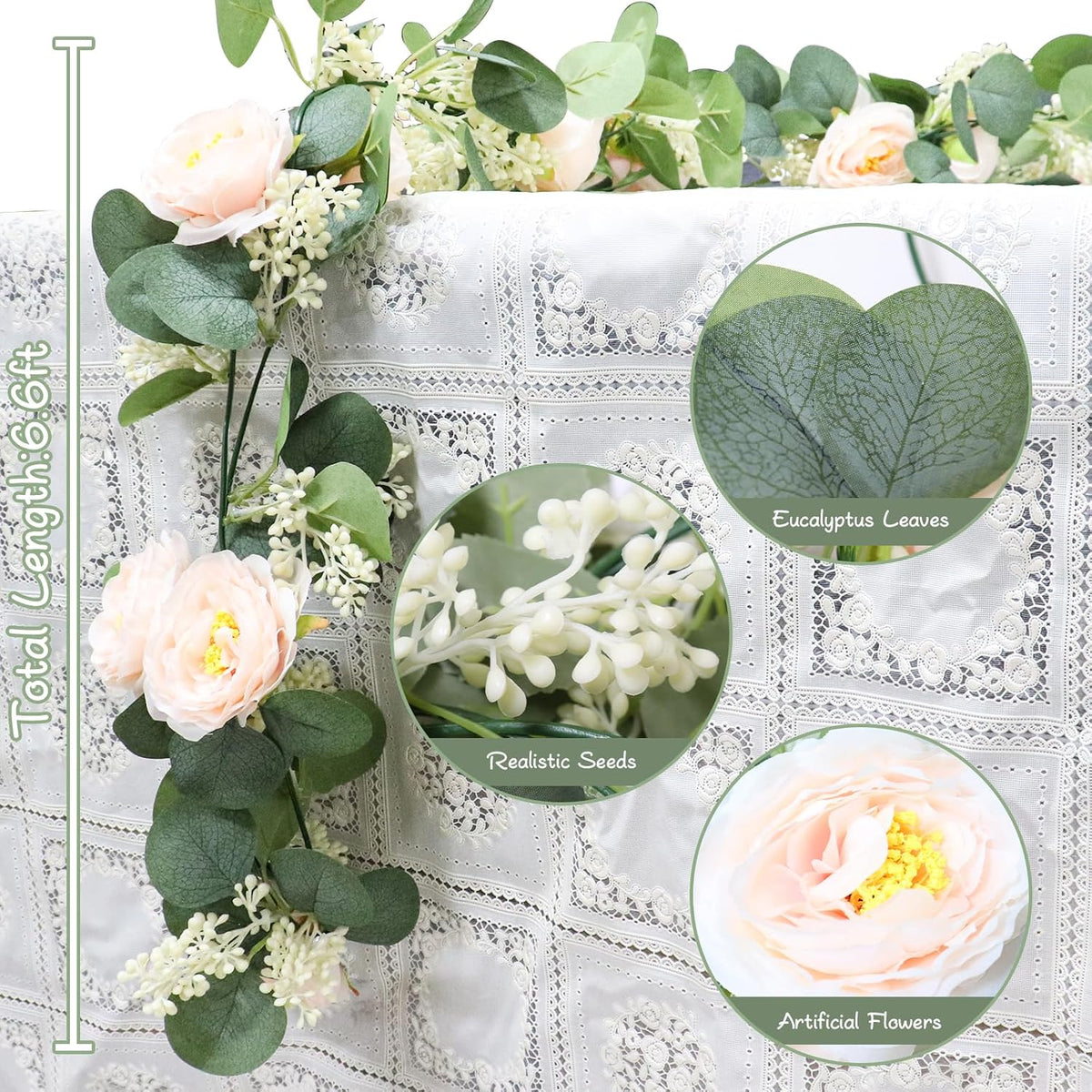 Spring Summer Lavender Purple Garland, 6Ft Lavender Artificial Green Garland, Fake Silver LavenderLeaves Vines for Wedding Mantle Party Arch Porch Stair Table Door Home Decor (Light Purple)