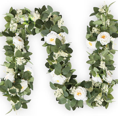 Spring Summer Lavender Purple Garland, 6Ft Lavender Artificial Green Garland, Fake Silver LavenderLeaves Vines for Wedding Mantle Party Arch Porch Stair Table Door Home Decor (Light Purple)