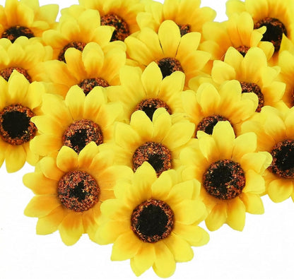 25PCS Fake Sunflowers Heads, 2.8" Artificial Silk Flowers