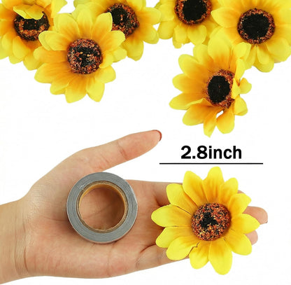 25PCS Fake Sunflowers Heads, 2.8" Artificial Silk Flowers