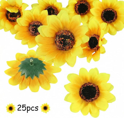 25PCS Fake Sunflowers Heads, 2.8" Artificial Silk Flowers