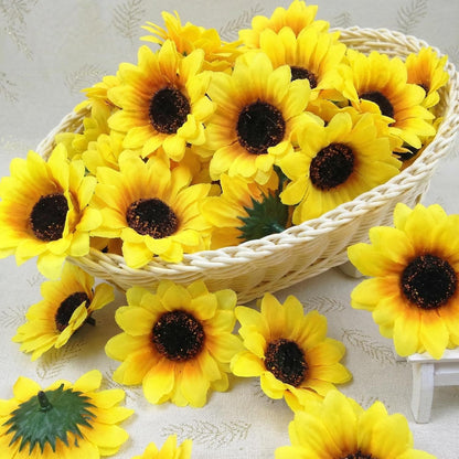 25PCS Fake Sunflowers Heads, 2.8" Artificial Silk Flowers