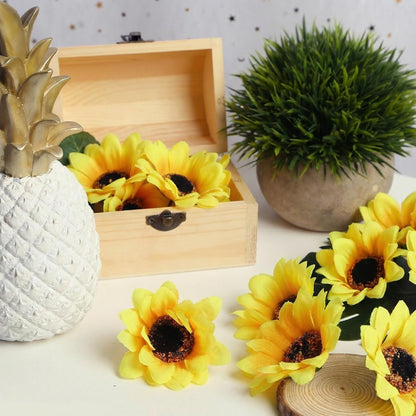 25PCS Fake Sunflowers Heads, 2.8" Artificial Silk Flowers