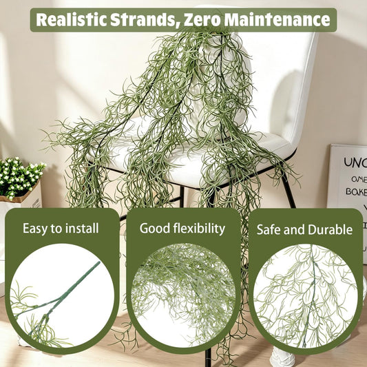 BESTOYARD 36-Inch Realistic Artificial Spanish Moss, Large Faux Hanging Plant Vine for Indoor Home Decor, Terrarium, Wreath & DIY Crafts