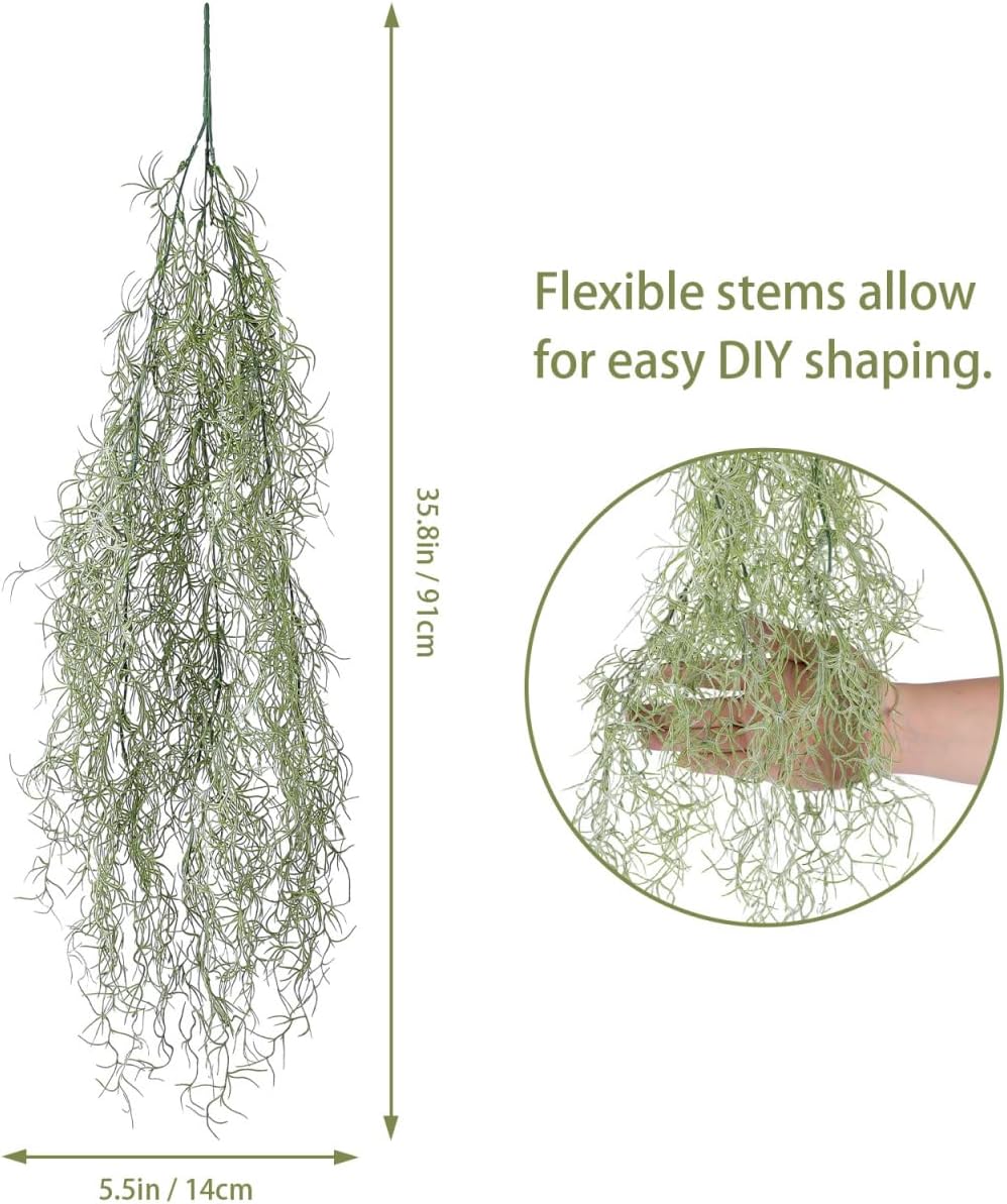 BESTOYARD 36-Inch Realistic Artificial Spanish Moss, Large Faux Hanging Plant Vine for Indoor Home Decor, Terrarium, Wreath & DIY Crafts