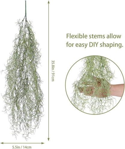 BESTOYARD 36-Inch Realistic Artificial Spanish Moss, Large Faux Hanging Plant Vine for Indoor Home Decor, Terrarium, Wreath & DIY Crafts