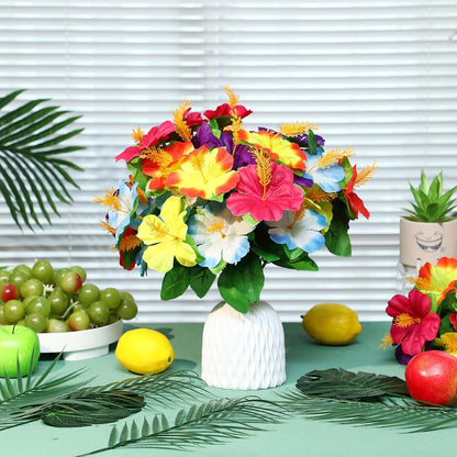 36 Pcs Hawaiian Flower Centerpieces for Tables with Artificial Hibiscus Flowers and Artificial Palm Leaves Hawaiian Party Decorations Fake Tropical Flowers for Wedding Birthday Supplies