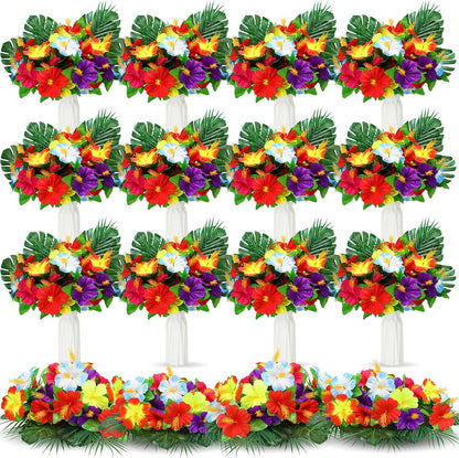 36 Pcs Hawaiian Flower Centerpieces for Tables with Artificial Hibiscus Flowers and Artificial Palm Leaves Hawaiian Party Decorations Fake Tropical Flowers for Wedding Birthday Supplies
