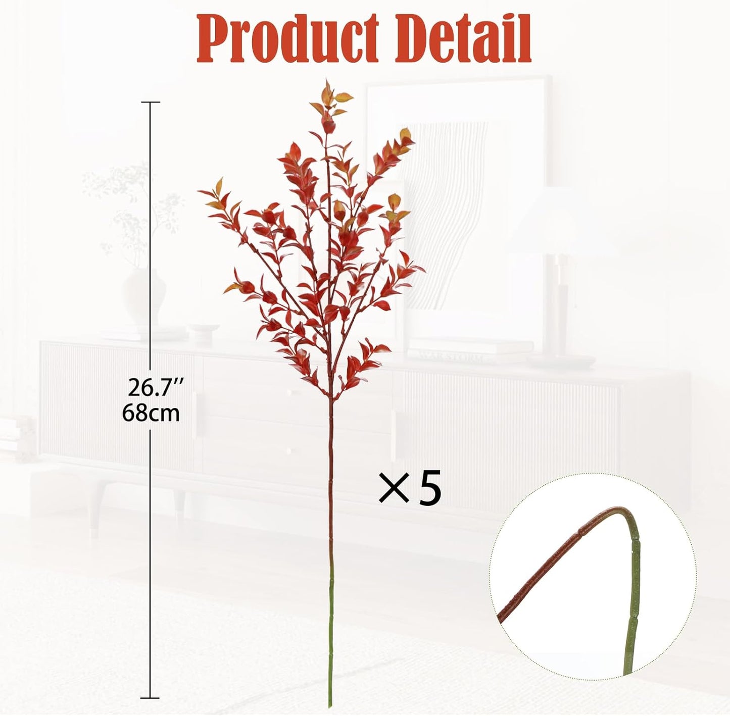 Artificial Camellia Leaf Stems 3PCS Faux Greenery Stems and 32.2” Branches for Vase Fake Leaves Silk Plant for Floor Vase Home Office Wedding Table Centerpiece Indoor Farmhouse Decor