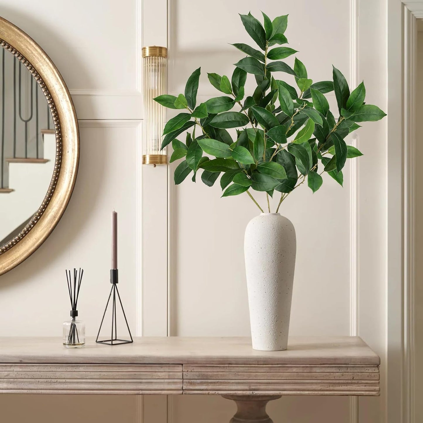 Artificial Camellia Leaf Stems 3PCS Faux Greenery Stems and 32.2” Branches for Vase Fake Leaves Silk Plant for Floor Vase Home Office Wedding Table Centerpiece Indoor Farmhouse Decor