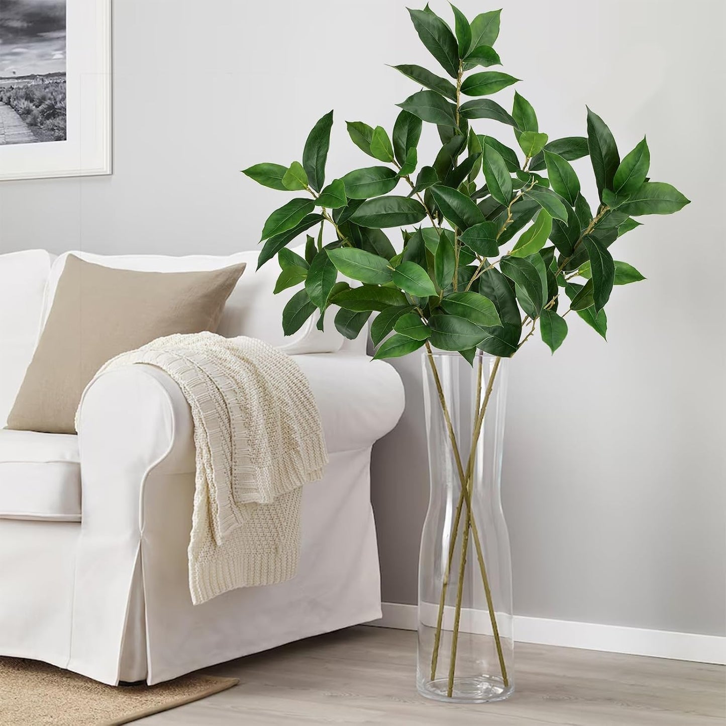 Artificial Camellia Leaf Stems 3PCS Faux Greenery Stems and 32.2” Branches for Vase Fake Leaves Silk Plant for Floor Vase Home Office Wedding Table Centerpiece Indoor Farmhouse Decor