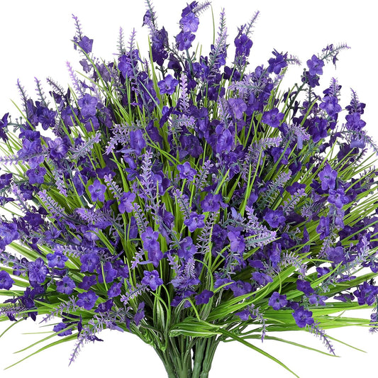 12 Bundles Artificial Lavender Flowers for Outdoors UV Resistant