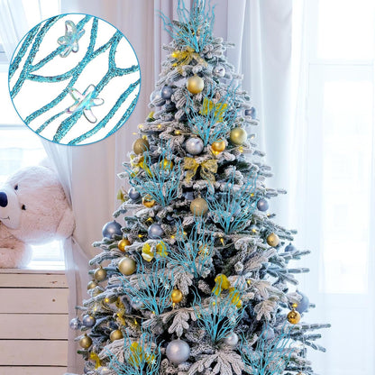 8 Pcs Blue White Coastal Christmas in July Decorations Artificial 15.7inch Artificial Flowers Glitter Coastal Ornaments for Christmas Tree Ocean Beach Coral Nautical Stem Filler for Vase