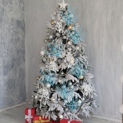 8 Pcs Blue White Coastal Christmas in July Decorations Artificial 15.7inch Artificial Flowers Glitter Coastal Ornaments for Christmas Tree Ocean Beach Coral Nautical Stem Filler for Vase