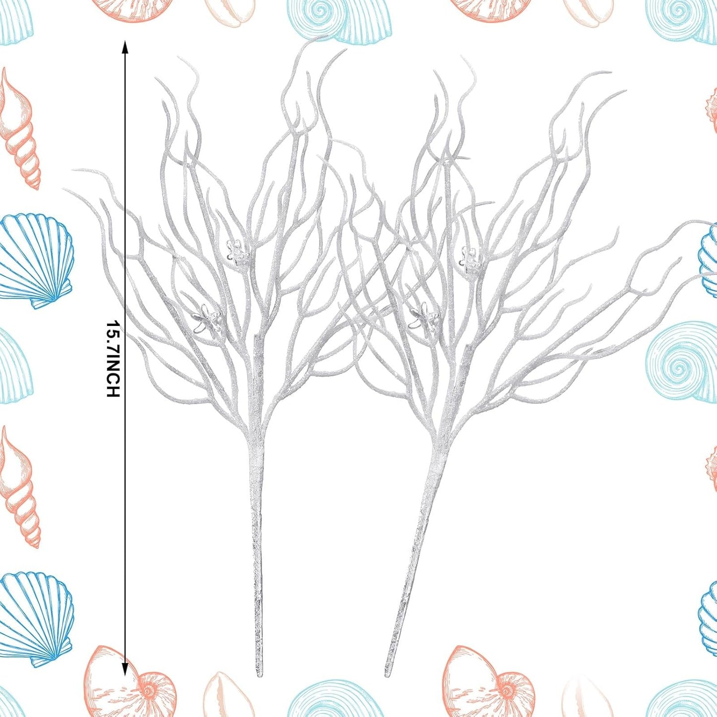 8 Pcs Blue White Coastal Christmas in July Decorations Artificial 15.7inch Artificial Flowers Glitter Coastal Ornaments for Christmas Tree Ocean Beach Coral Nautical Stem Filler for Vase