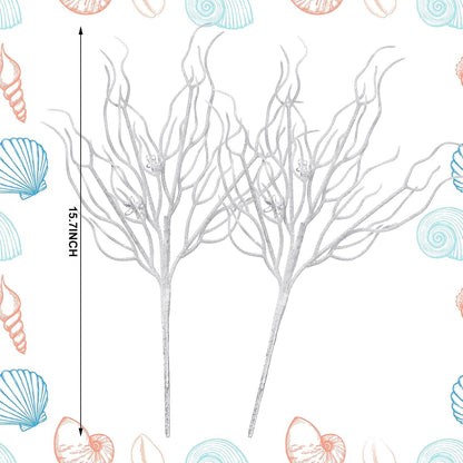 8 Pcs Blue White Coastal Christmas in July Decorations Artificial 15.7inch Artificial Flowers Glitter Coastal Ornaments for Christmas Tree Ocean Beach Coral Nautical Stem Filler for Vase