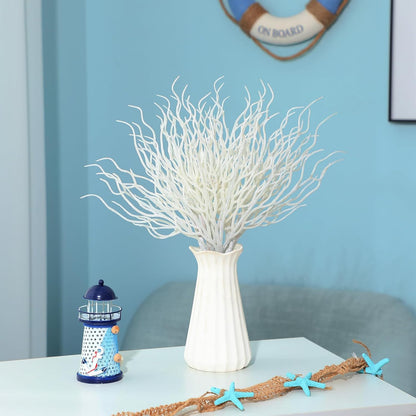 8 Pcs Blue White Coastal Christmas in July Decorations Artificial 15.7inch Artificial Flowers Glitter Coastal Ornaments for Christmas Tree Ocean Beach Coral Nautical Stem Filler for Vase