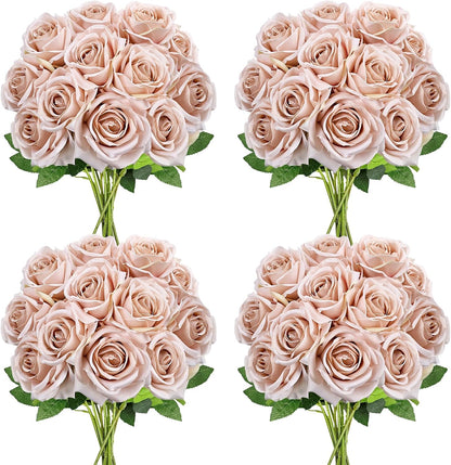 48 PCS Lilac Roses Artificial Flowers - Fake Silk Floral with Long Stems Bulk for Table Centerpieces DIY Bouquet Arrangements Wedding Party Bridal Shower Vase Decorations