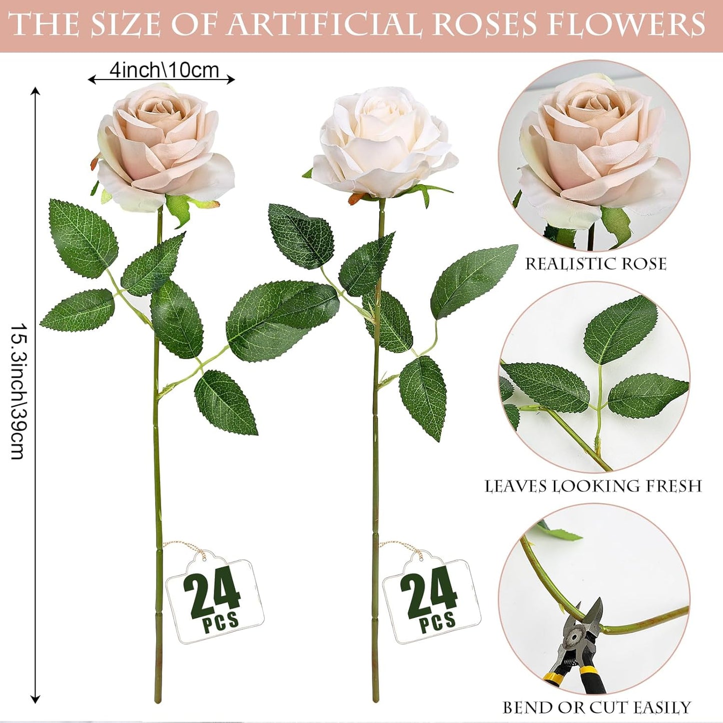 48 PCS Lilac Roses Artificial Flowers - Fake Silk Floral with Long Stems Bulk for Table Centerpieces DIY Bouquet Arrangements Wedding Party Bridal Shower Vase Decorations