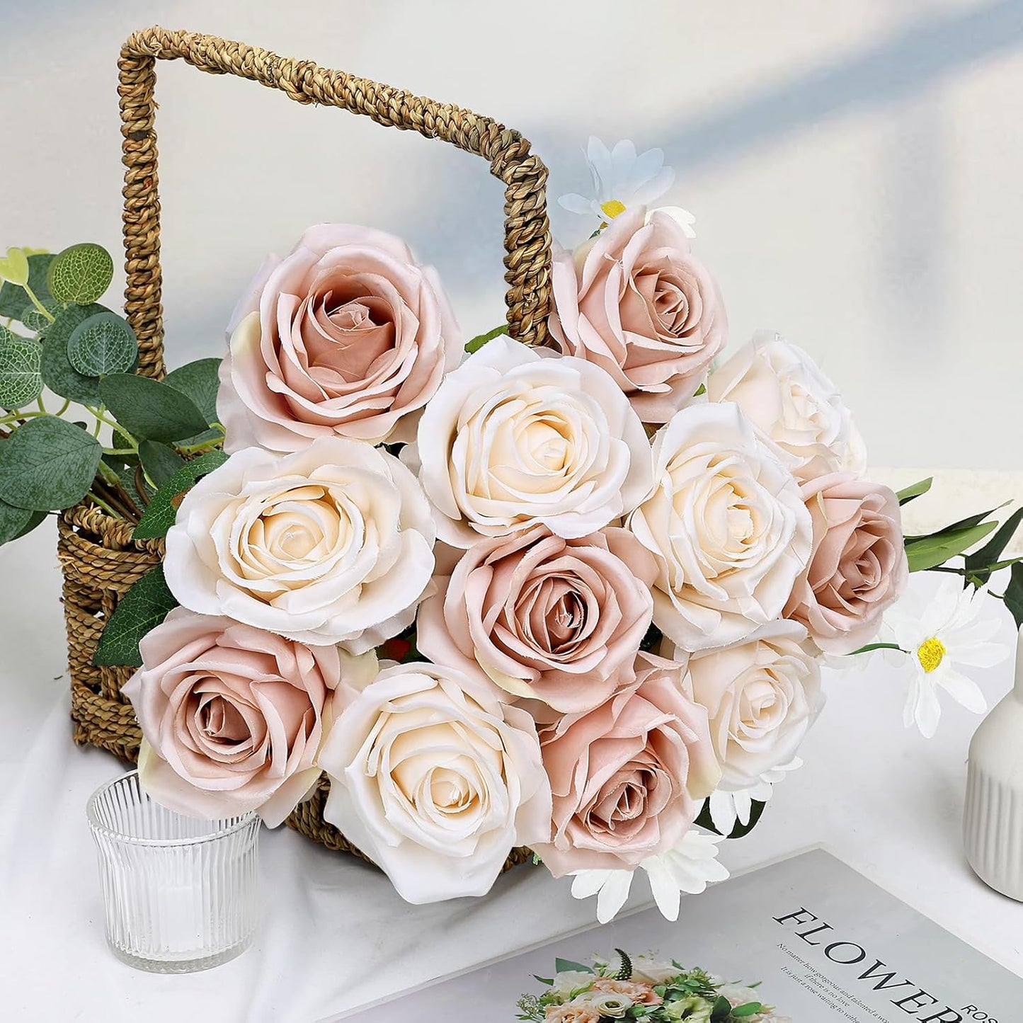 48 PCS Lilac Roses Artificial Flowers - Fake Silk Floral with Long Stems Bulk for Table Centerpieces DIY Bouquet Arrangements Wedding Party Bridal Shower Vase Decorations