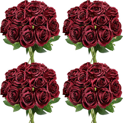 48 PCS Lilac Roses Artificial Flowers - Fake Silk Floral with Long Stems Bulk for Table Centerpieces DIY Bouquet Arrangements Wedding Party Bridal Shower Vase Decorations