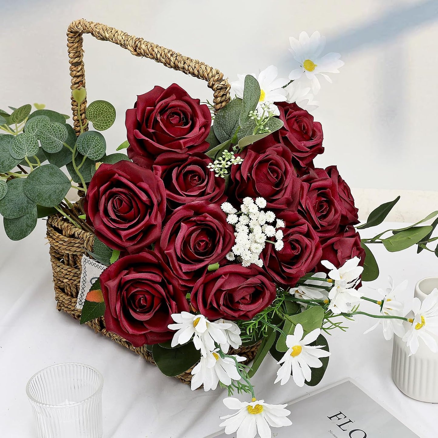 48 PCS Lilac Roses Artificial Flowers - Fake Silk Floral with Long Stems Bulk for Table Centerpieces DIY Bouquet Arrangements Wedding Party Bridal Shower Vase Decorations