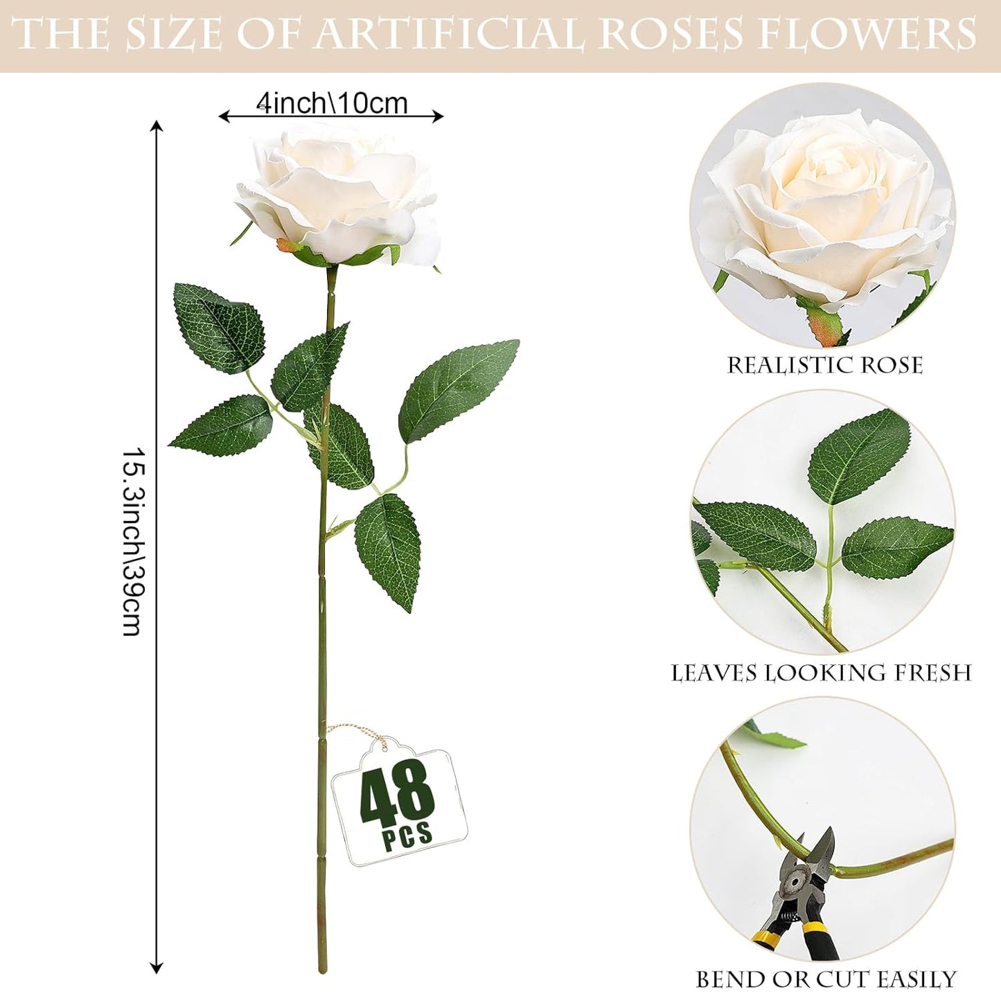 48 PCS Lilac Roses Artificial Flowers - Fake Silk Floral with Long Stems Bulk for Table Centerpieces DIY Bouquet Arrangements Wedding Party Bridal Shower Vase Decorations
