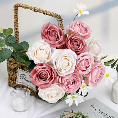 48 PCS Lilac Roses Artificial Flowers - Fake Silk Floral with Long Stems Bulk for Table Centerpieces DIY Bouquet Arrangements Wedding Party Bridal Shower Vase Decorations