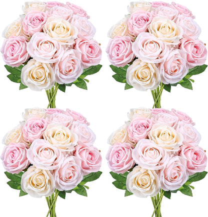 48 PCS Lilac Roses Artificial Flowers - Fake Silk Floral with Long Stems Bulk for Table Centerpieces DIY Bouquet Arrangements Wedding Party Bridal Shower Vase Decorations