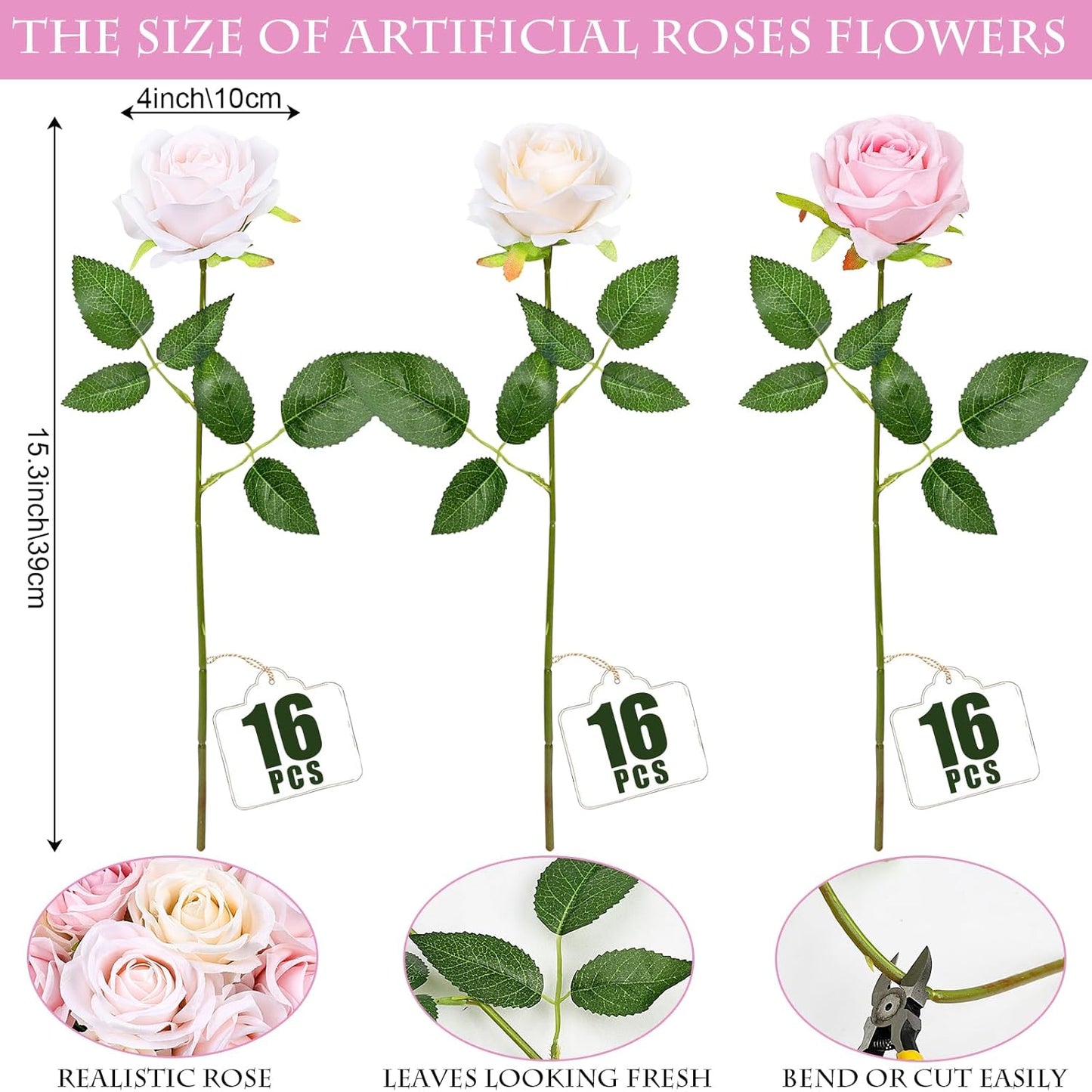 48 PCS Lilac Roses Artificial Flowers - Fake Silk Floral with Long Stems Bulk for Table Centerpieces DIY Bouquet Arrangements Wedding Party Bridal Shower Vase Decorations
