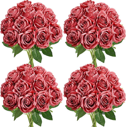 48 PCS Lilac Roses Artificial Flowers - Fake Silk Floral with Long Stems Bulk for Table Centerpieces DIY Bouquet Arrangements Wedding Party Bridal Shower Vase Decorations