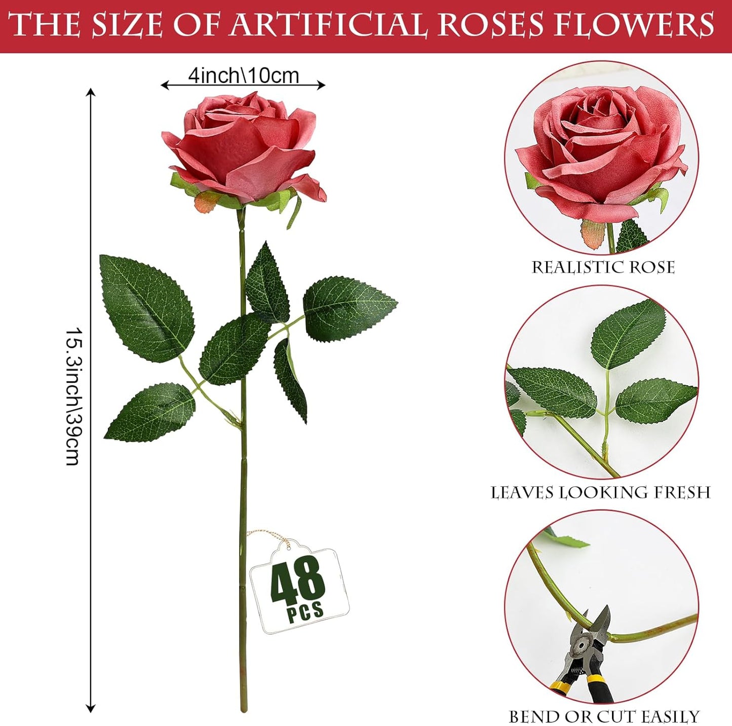 48 PCS Lilac Roses Artificial Flowers - Fake Silk Floral with Long Stems Bulk for Table Centerpieces DIY Bouquet Arrangements Wedding Party Bridal Shower Vase Decorations