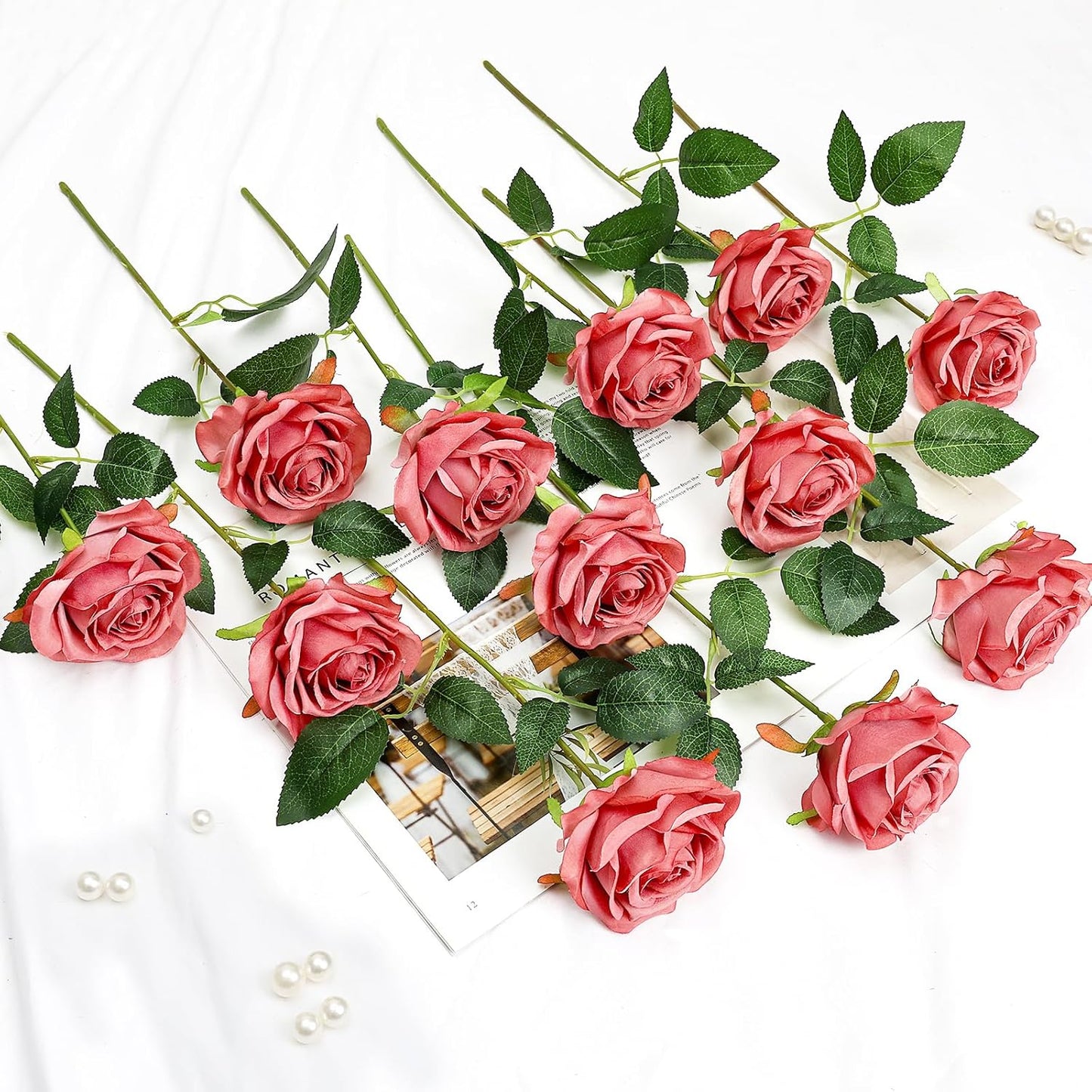 48 PCS Lilac Roses Artificial Flowers - Fake Silk Floral with Long Stems Bulk for Table Centerpieces DIY Bouquet Arrangements Wedding Party Bridal Shower Vase Decorations