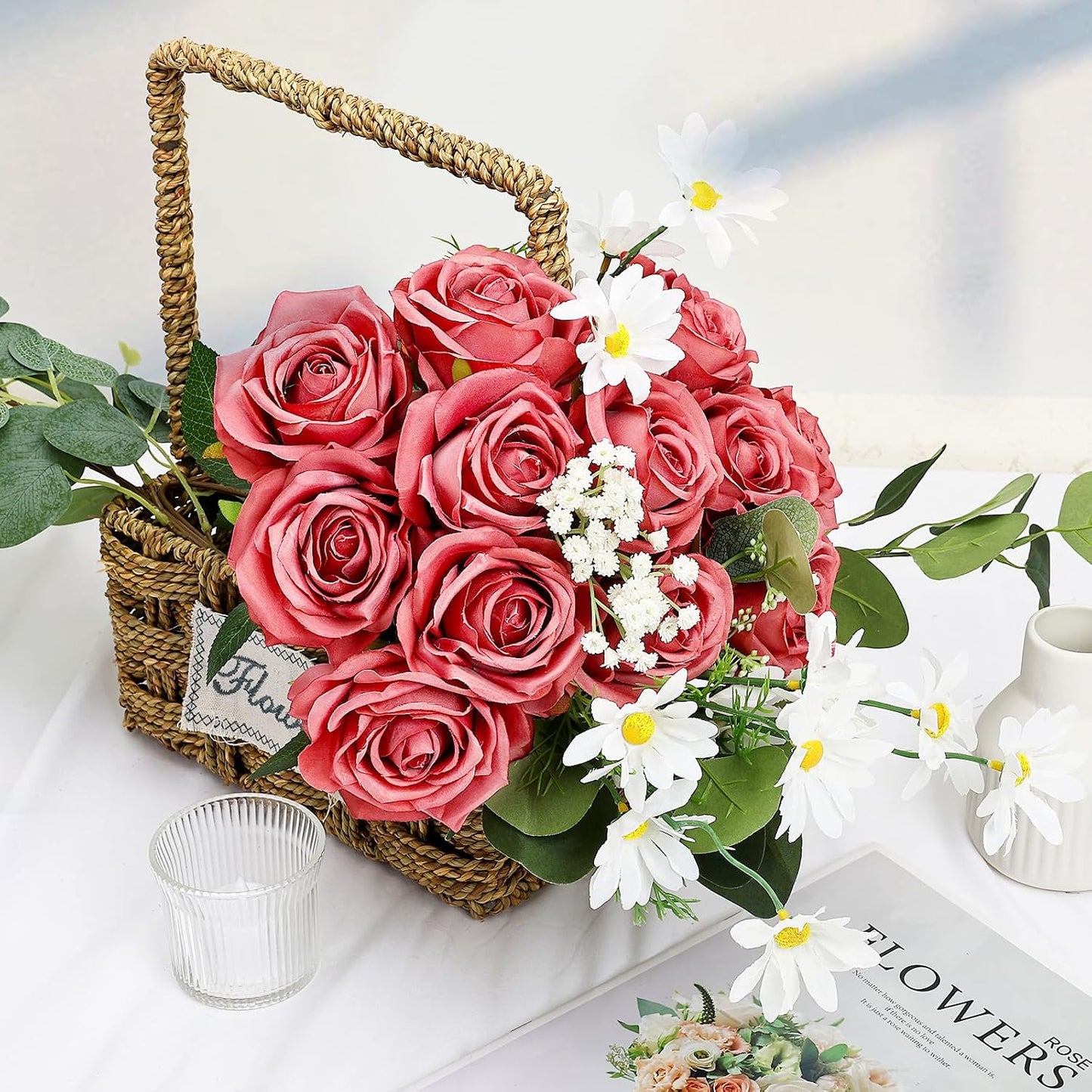 48 PCS Lilac Roses Artificial Flowers - Fake Silk Floral with Long Stems Bulk for Table Centerpieces DIY Bouquet Arrangements Wedding Party Bridal Shower Vase Decorations