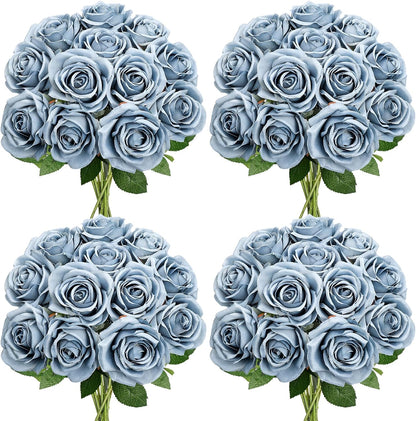 48 PCS Lilac Roses Artificial Flowers - Fake Silk Floral with Long Stems Bulk for Table Centerpieces DIY Bouquet Arrangements Wedding Party Bridal Shower Vase Decorations