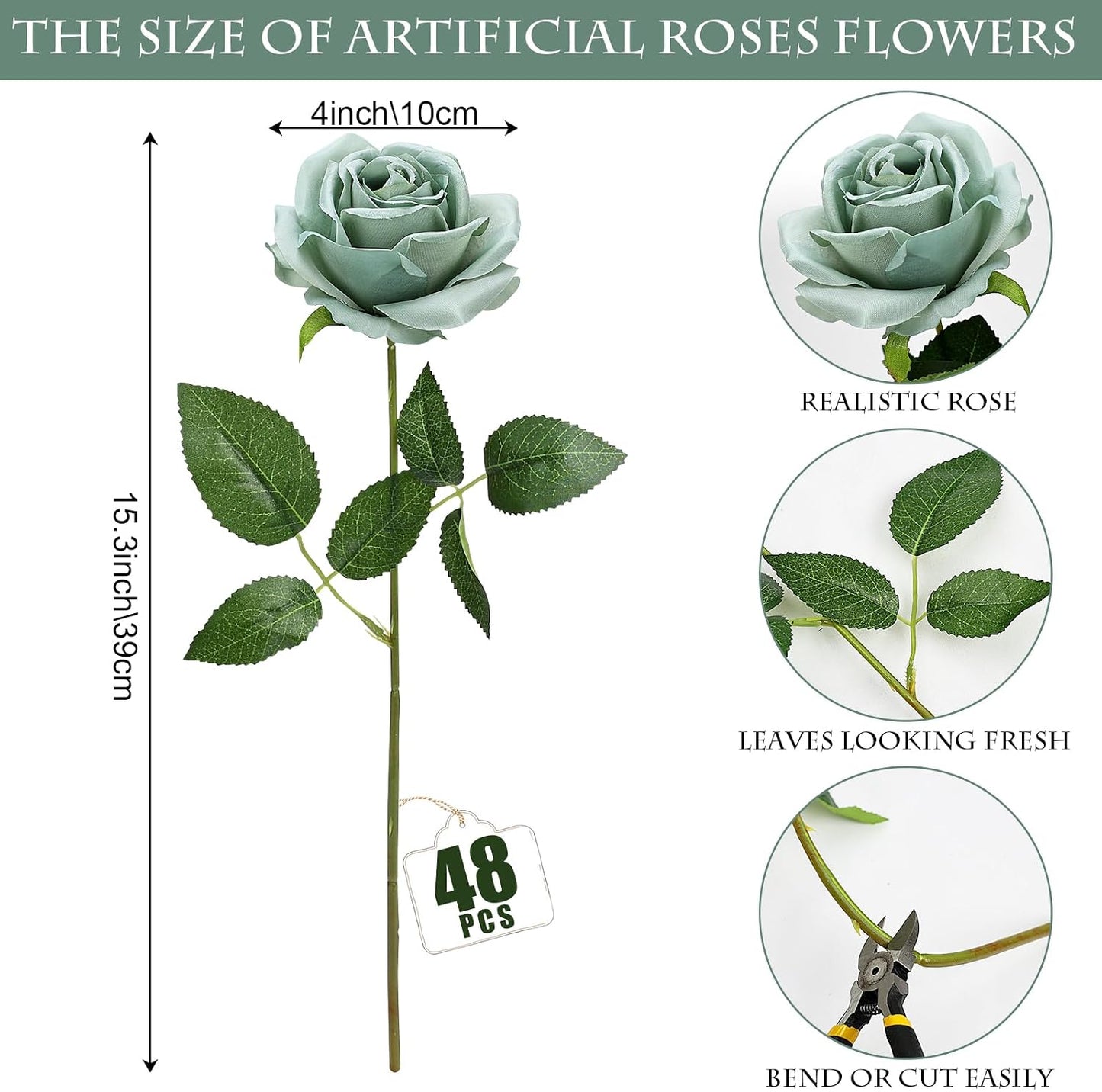48 PCS Lilac Roses Artificial Flowers - Fake Silk Floral with Long Stems Bulk for Table Centerpieces DIY Bouquet Arrangements Wedding Party Bridal Shower Vase Decorations