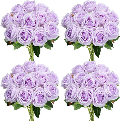48 PCS Lilac Roses Artificial Flowers - Fake Silk Floral with Long Stems Bulk for Table Centerpieces DIY Bouquet Arrangements Wedding Party Bridal Shower Vase Decorations