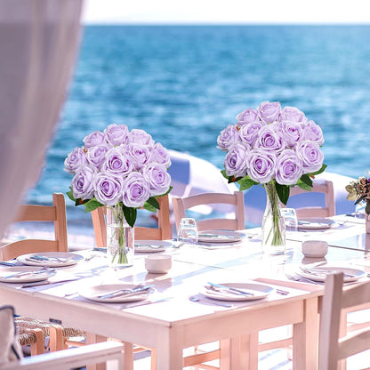 48 PCS Lilac Roses Artificial Flowers - Fake Silk Floral with Long Stems Bulk for Table Centerpieces DIY Bouquet Arrangements Wedding Party Bridal Shower Vase Decorations